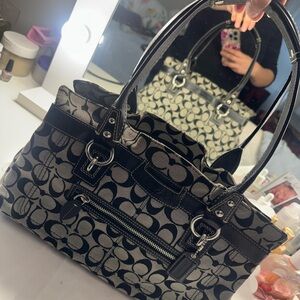 Coach Black and Cream Signature Satchel